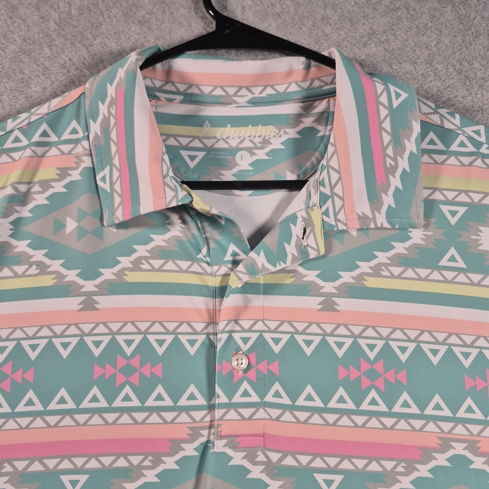 Chubbies En Fuego Polo Popover Golf Shirt Mens Large Performance Aztec Geo